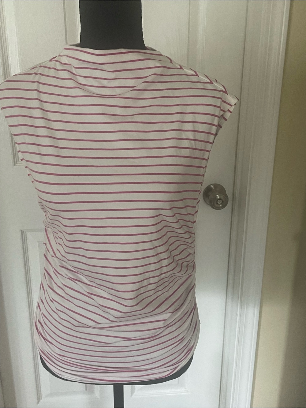Anthropologie Sleeveless White and Pink Striped Women’s Top with side ruching